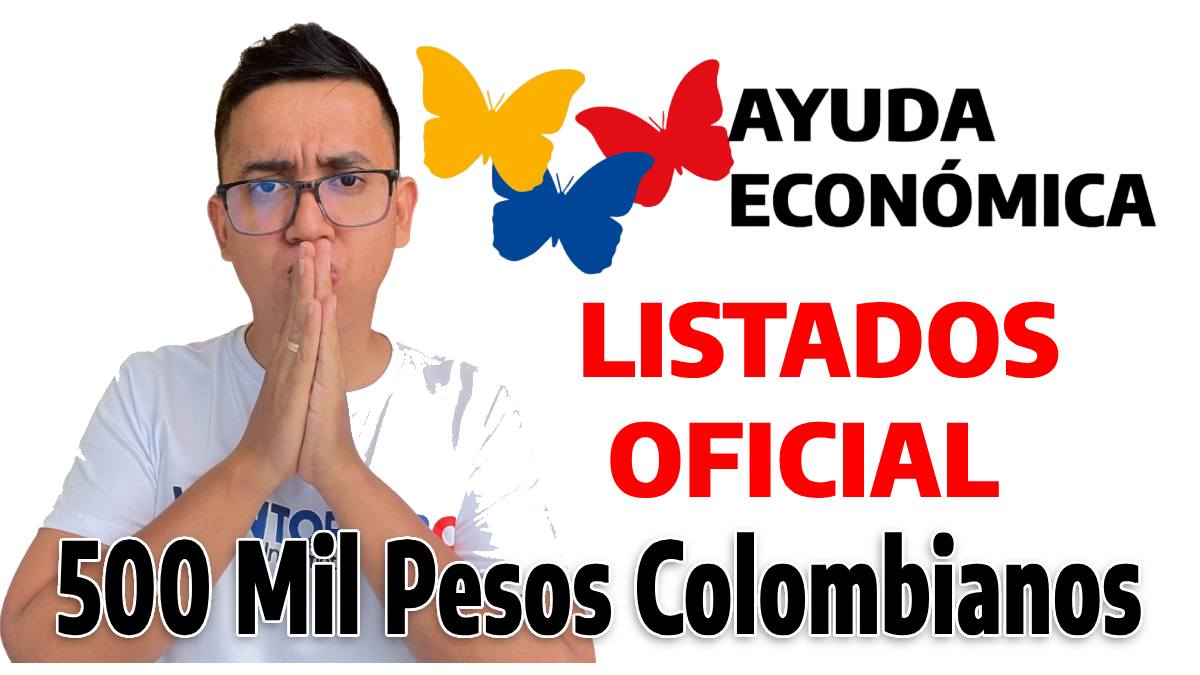 Foto Wintor abc, Logo Ayuda Económica, en palabras Listados Oficial, y 500 mil pesos Colombianos