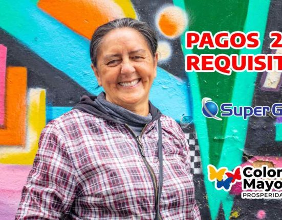 Foto de un adulto Mayor, Logo Colombia Mayor, Logo Supergiros, en palabras pagos 2024 Requisitos